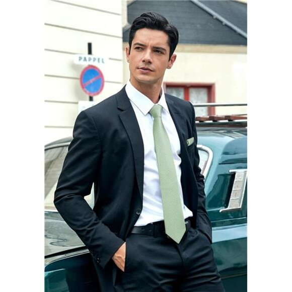 Mens Plaid Tie Set with Pocket Square Cufflinks Tie Clip Business Wedding - Picture 5 of 7